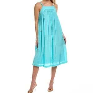 Trina Turk Floret Midi Dress‎ Square Neck Nautical Preppy Tiffany Blue Small